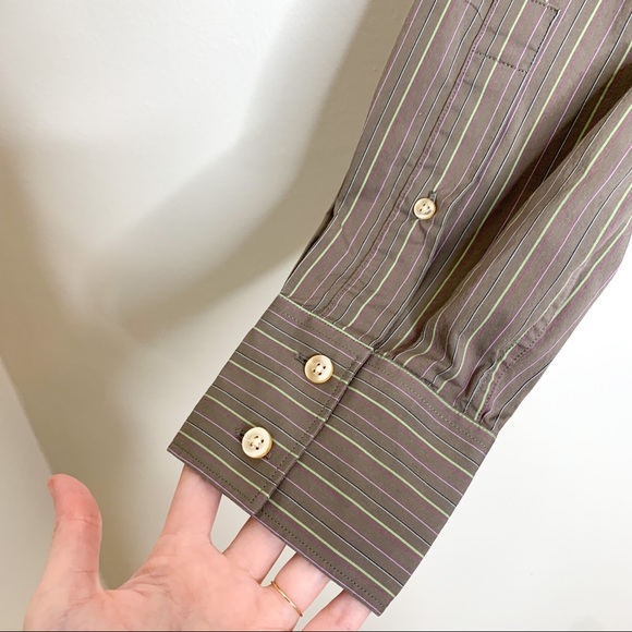 Club Monaco Men's Taupe Colorful Stripe Button Down Shirt XS - Picture 9 of 9